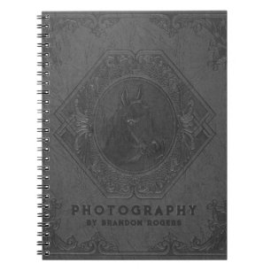 Vintage grey leather embossed horse-head notebook