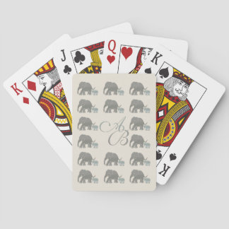 Vintage Grey on Ivory Monogram Elephant Pattern Playing Cards