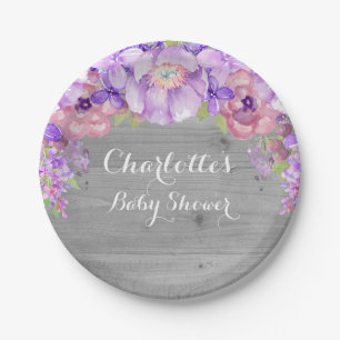 Vintage Grey Purple Lilac Floral Baby Shower Plate