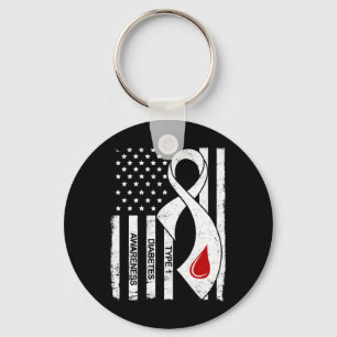 Vintage Grey Ribbon American Flag Type 1 Diabetes Key Ring