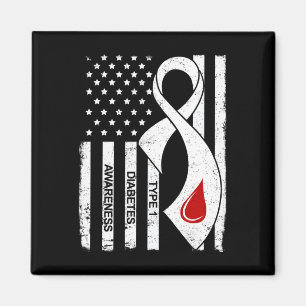 Vintage Grey Ribbon American Flag Type 1 Diabetes  Magnet
