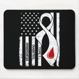 Vintage Grey Ribbon American Flag Type 1 Diabetes Mouse Pad