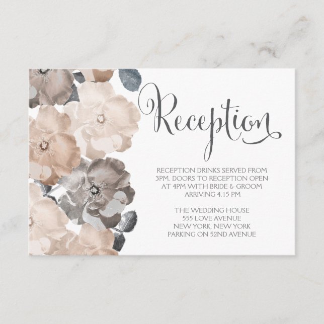 Vintage Grey Roses Wedding Reception Cards (Front)