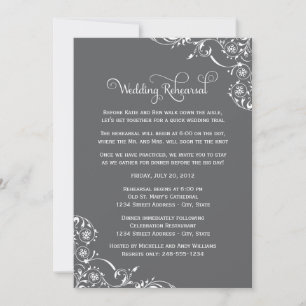 Vintage Grey Scrolls Wedding Rehearsal and Dinner Invitation
