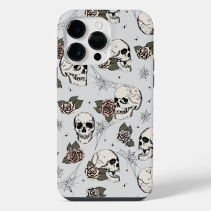 Vintage Grey Skulls Roses iPhone 14 Pro Max Case