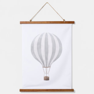 Vintage Grey Watercolor Hot Air Balloon Hanging Tapestry