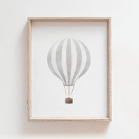 Vintage Grey Watercolor Hot Air Balloon