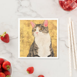 Vintage Grey White Cat Portrait Napkin