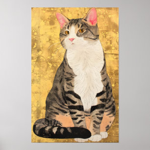 Vintage Grey White Cat Portrait Poster
