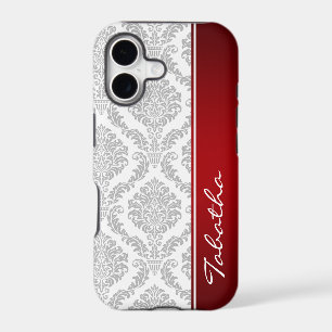 Vintage Grey White Damask Red Monogram iPhone5