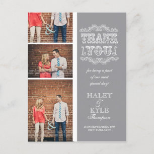 VINTAGE Grey & White Thank You Photo Post Card