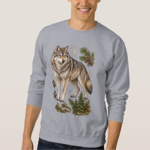 Vintage Grey Wolf Field Guide Wildlife Art Sweatshirt