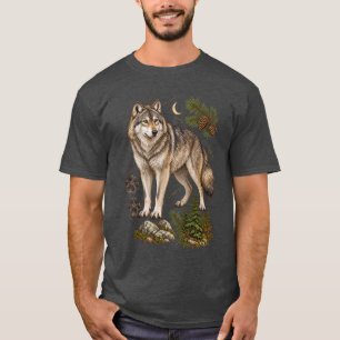 Vintage Grey Wolf Field Guide Wildlife Art T-Shirt