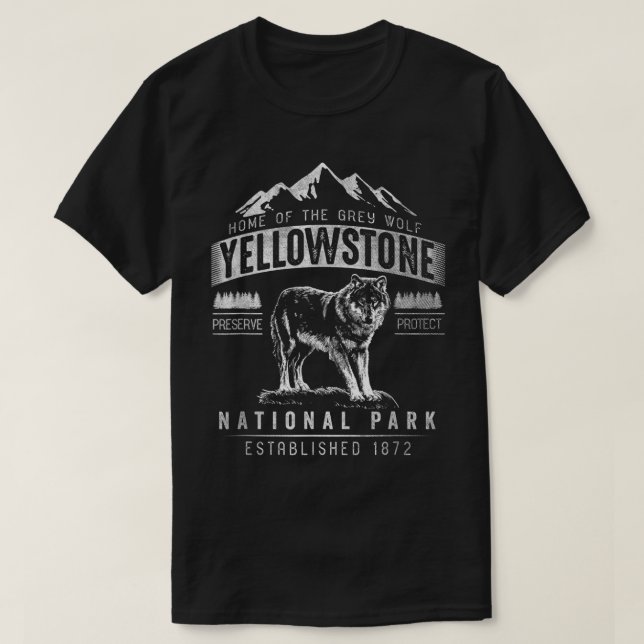 Vintage Grey Wolf Yellowstone National Park T-Shirt (Design Front)