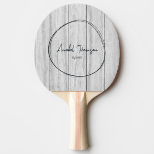 Vintage Grey Wood Boards Name in Drawn Circle Ping Pong Paddle