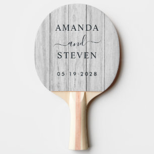 Vintage Grey Wood Couple Names with Wedding Date Ping Pong Paddle