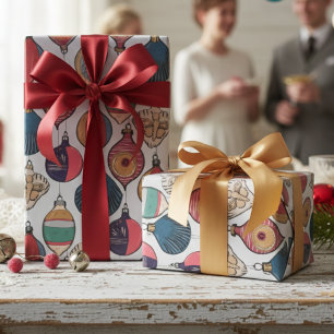 Vintage Grey Xmas Ornaments Wrapping Paper 