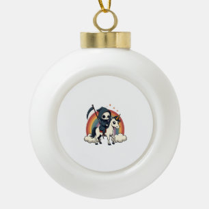 Vintage Grim Reaper Riding Unicorn Rainbow Cute Go Ceramic Ball Christmas Ornament
