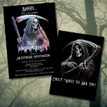Vintage Grim Reaper Surprise 30th Birthday Party Invitation<br><div class="desc">Create the ultimate 30th birthday party invitation with this Vintage Grim Reaper Surprise 30th Birthday Invitation, perfect for those who love Halloween, horror, and all things spooky and macabre. Featuring an ombre-coloured Grim Reaper dressed in dark grey, purple, and red, holding a scythe in one hand and making a "Shhh"...</div>