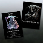 Vintage Grim Reaper Surprise 35th Birthday Party Invitation<br><div class="desc">Celebrate turning 35 with a hauntingly unique invitation! This Vintage Grim Reaper Surprise 35th Birthday Invitation is perfect for fans of Halloween, horror, and all things spooky. The design features an ombre-shaded Grim Reaper in dark grey, purple, and red, holding a scythe in one hand while making a "Shhh" gesture...</div>