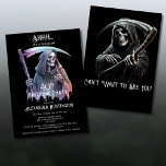 Vintage Grim Reaper Surprise 40th Birthday Party Invitation<br><div class="desc">Celebrate your 40th in spooky style with this Vintage Grim Reaper Surprise 40th Birthday Invitation, designed for lovers of Halloween, horror, and all things eerie. Featuring a Grim Reaper in dark grey, purple, and red, holding a scythe while making a "Shhh" gesture, it’s the perfect way to keep your party...</div>