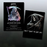 Vintage Grim Reaper Surprise 50th Birthday Party Invitation<br><div class="desc">Make your 50th birthday an unforgettable event with this Vintage Grim Reaper Surprise 50th Birthday Invitation, perfect for those who love Halloween, horror, and all things spooky. Featuring a Grim Reaper cloaked in shades of dark grey, purple, and red, holding a scythe and making a "Shhh" gesture, it’s the perfect...</div>