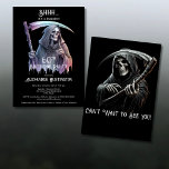 Vintage Grim Reaper Surprise 60th Birthday Party Invitation<br><div class="desc">Make your 60th birthday a spooktacular event with this Vintage Grim Reaper Surprise 60th Birthday Invitation, ideal for lovers of Halloween, horror, and all things spooky. Featuring a Grim Reaper in dark grey, purple, and red, holding a scythe and making a "Shhh" gesture, it’s the perfect way to keep your...</div>