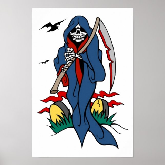 Vintage Grim Reaper Tattoo Art Poster (Front)