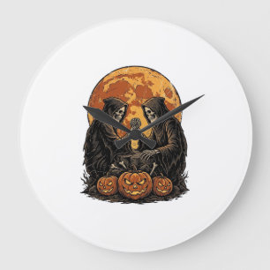Vintage Grim Reapers Halloween Pumpkin Vector Desi Large Clock