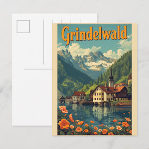 Vintage Grindelwald Village Switzerland natur gift Postcard