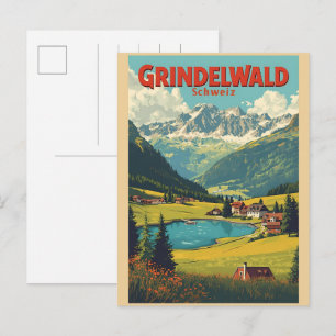 Vintage Grindelwald Village Switzerland natur gift Postcard