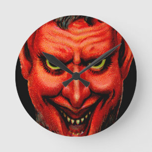 Vintage Grinning Krampus Round Clock