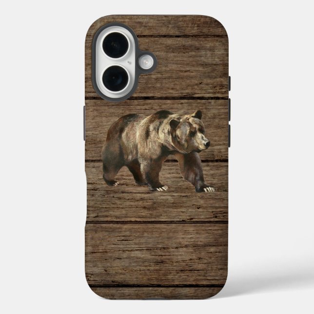 Vintage Grizzly Bear iPhone 16 Case (Back)