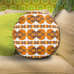 Vintage Groove Retro 60s Orange II. Round Cushion