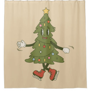 vintage groovy christmas tree 1960s shower curtain