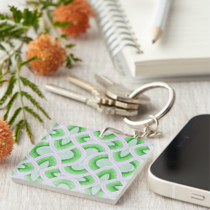 Vintage Groovy Rainbow Design In Mint and Green Key Ring