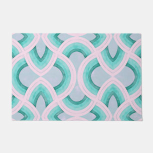 Vintage Groovy Rainbow Pattern In Aqua Doormat