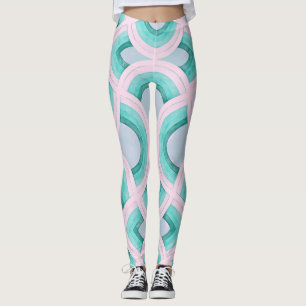 Vintage Groovy Rainbow Pattern In Aqua Leggings