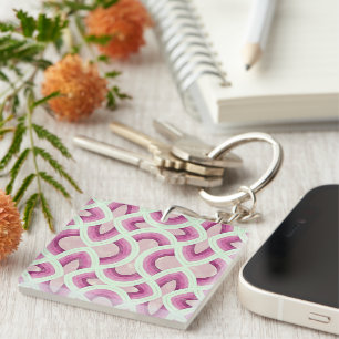 Vintage Groovy Rainbow Pattern In Mulberry Key Ring