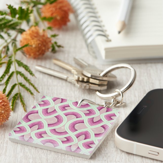 Vintage Groovy Rainbow Pattern In Mulberry Key Ring (Front Right)