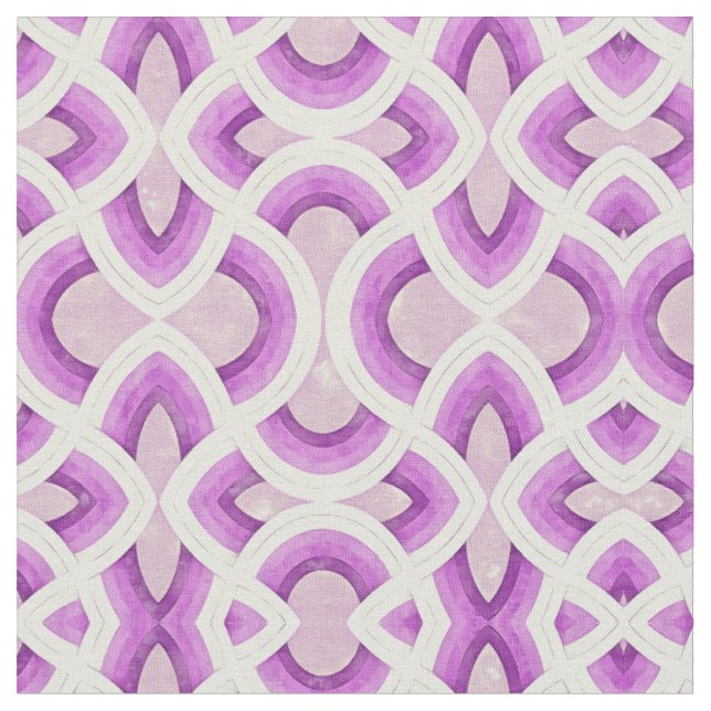 Vintage Groovy Rainbow Pattern In Purple Lilac Fabric (Close Up)