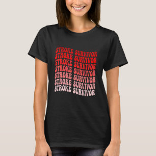 Vintage Groovy Red Awareness Ribbon Stroke Surviv T-Shirt