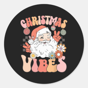 Vintage Groovy Santa Claus Christmas Vibes Kids Gi Classic Round Sticker