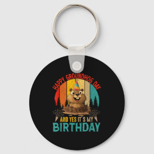 Vintage Groundhog Day And My Birthday Rodent Groun Key Ring