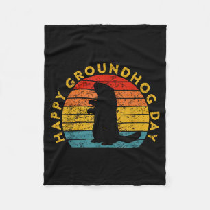 Vintage Groundhog Day Sunset Gifts Happy Groundhog Fleece Blanket