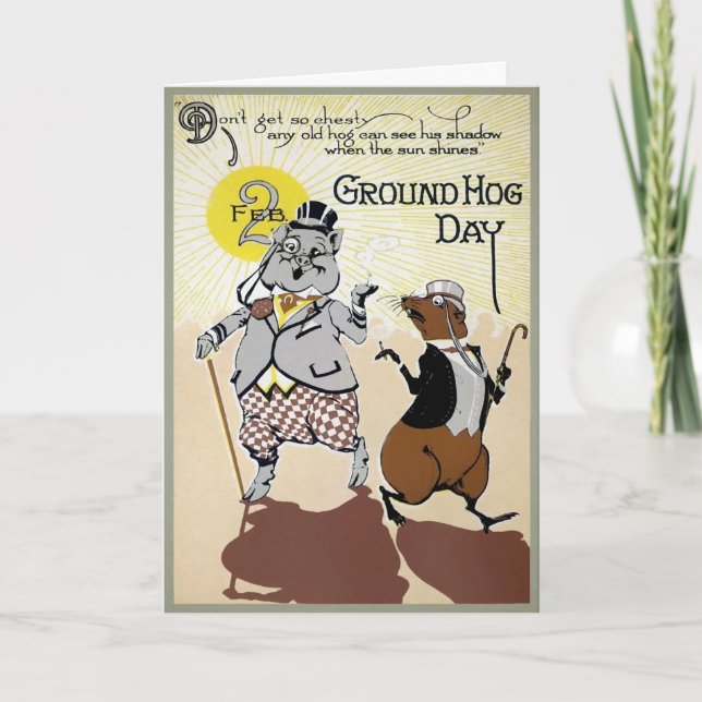 Vintage Groundhog Day with Pig Card (Front)