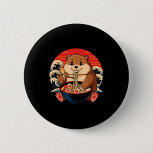 Vintage Groundhog Eating Ramen Funny Happy Groundh 6 Cm Round Badge