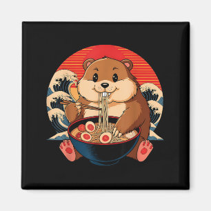Vintage Groundhog Eating Ramen Funny Happy Groundh Magnet