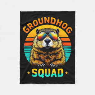 Vintage Groundhog Squad Happy Groundhog Day For Me Fleece Blanket