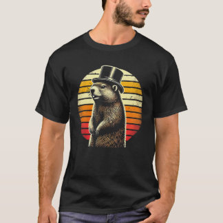 Vintage Groundhog T-Shirt – Retro Top Hat Animal G